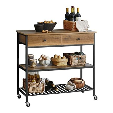 UXZDX Serving Trolley Kitchen Shelf with 4 Wheels Kitchen Island Sideboard Side Table with 2 Drawers and 2 Shelves