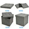 CINNOR 2 Pack Folding Storage Ottomans, Small Cube Storage Box, Foot Rest Stool Seat for Living Room,12.6”x 12.6”x 12.6” (Linen Fabric-Grey)