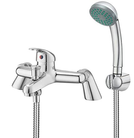 Bathroom Sink Taps with Shower Head, BATHWEST Modern Bath Tap with Shower Kit, Chrome Single Lever Monobloc Bathroom Shower Mixer Taps 021N