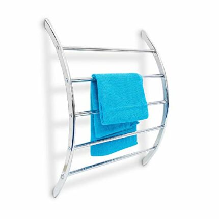 Relaxdays 10019258 Wall Hand Towel Holder Chromed Stainless Steel 70 x 56.5 x 15.5 cm with 5 Rails than 5 Rails with Shelf for towels and Swimwea