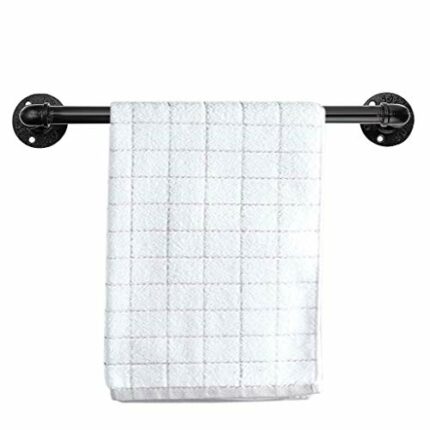 BSTKEY Vintage Industrial Pipe Towel Holder - Wall Mounted Retro Metal Towel Rack Bar Hanging Bathrobe Holder Hanger, Bathroom Accessories, Black