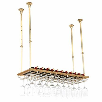 OUSIKA Wine Racks,Ceiling with Metal Frame, Wine Glass Rack Organizer Shelf, Red Wine Bottle Glass Holder Storage Shelving,Wine Storage Display S