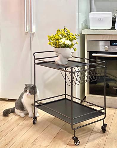 QUANJJ Kitchen IslandsFurniture Mobile Table Wine Dining Car Designer Golden Glass Storage Trolley (Color : Svart, Size : 1pcs)