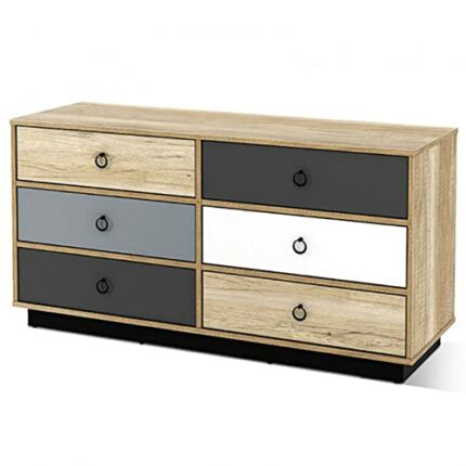 FGHOEV 6 Drawer Double Dresser Accent Storage Tower Durable Engineered Wood Simple Style Bedroom Hallway Entryway Storage Cabinets