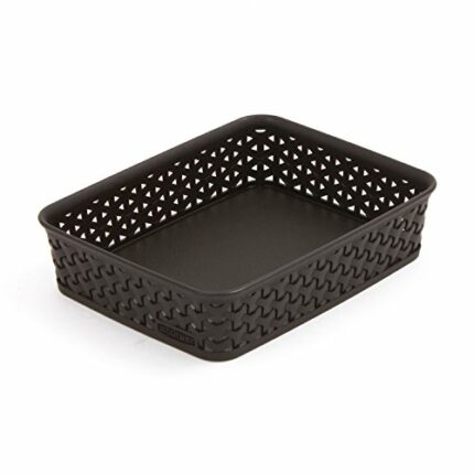 Curver 203415 Rattan-Look Office Basket, A5 Size, Polypropylene, Chocolate, chocolate, 25,6 x 20 x 6 cm