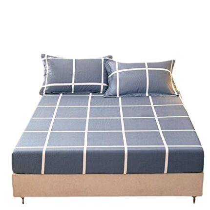 FKSDHDG Plain Plaid Bed Cover Printed Cotton Single Bed Hat Elastic Cushion Protection Cover Mattress Cover Bed Hat (Color : D, Size : 180 * 200C