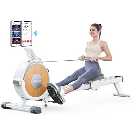 Rowing Machine, MERACH Bluetooth Magnetic Rower Machine with Dual Slide Rail, 16 Levels of Quiet Resistance, Max 350lb Weight Capacity, App Compa
