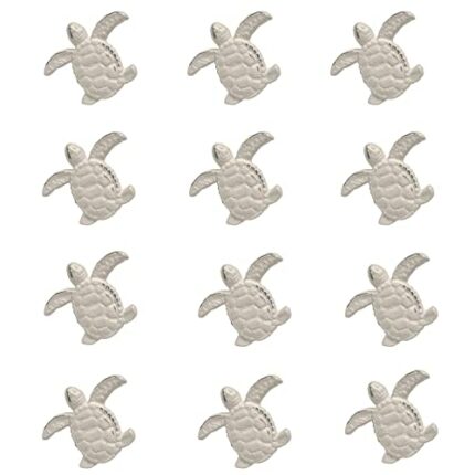 Drawer Knob in Rustic Sea Turtle Antique Distressed White Design for Cabinet Door Dresser Drawer Furniture Hardware (A Set of 12)