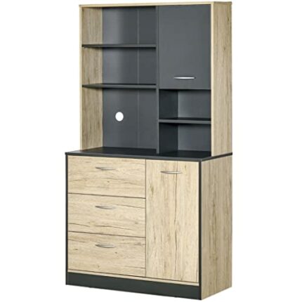 DSHGDJF 67" Freestanding Buffet, Kitchen Storage Cabinet With 3 Drawers, Cable Management, 4 Cubbies And 2 Cabinets.