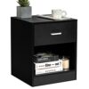 CASART Bedside Table, Wooden Nightstand Sofa Side Tables with Drawer, Home Office Narrow Accent Table for Living Room Bedroom Study (1, Black)
