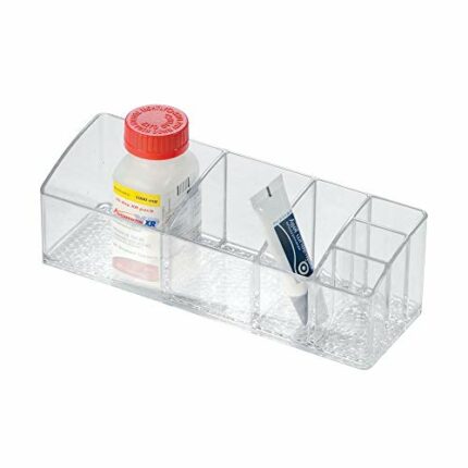 iDesign 42730ES Med+ Medicine Box, Plastic Bathroom Storage Container for Medical Supplies with Six Compartments, Clear, 9" x 3" x 2"