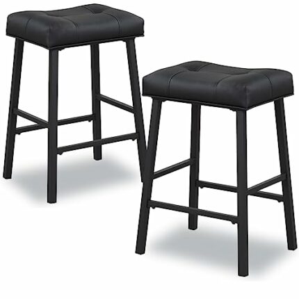 KAIRUITUCH Bar Stools Set of 2 Bar Chairs PU Leather Upholstered Breakfast Stools Easy Assembly Suitable for Kitchen, Bar, Dining Room, KR302PBK