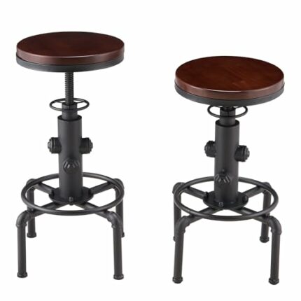 Dragosum Industrial Bar Stools Set of 2 Counter Height Bar Stools Height Adjustable Bar Chairs with Swivel Solid Wood Seat for Dining Room Kitche