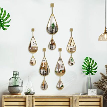 BAODANFU Wall Mirror Decorative Mirrors Mounted Decor Tear Drop Shape Gold for Bedroom Living Room Entryway Bathroom Vanity ,5-Pack