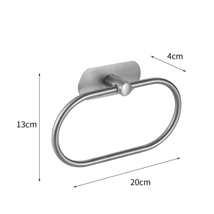 Juliyeh Self-Adhesive Towel Ring Stainless Steel Oval Towel Hook Towel Holder Wall Mounted Bathroom Accessories 2 kg Load (Silver)