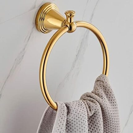 RAKUTE Light Luxury Palace Style Golden Bathroom Towel Ring, Bathroom Round Towel Rack, Bathroom Storage Rack Bathroom Ring