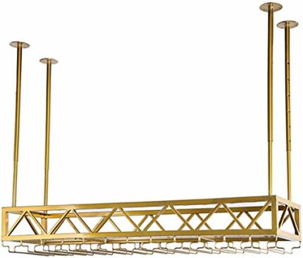 SUCHETA Hanging Wine Rack with Glass Holder and Shelf, Hanging Wine Cabinet Wine Rack Wrought Iron Bar Hanger Upside Down Wine Glass Rack Bar Dec