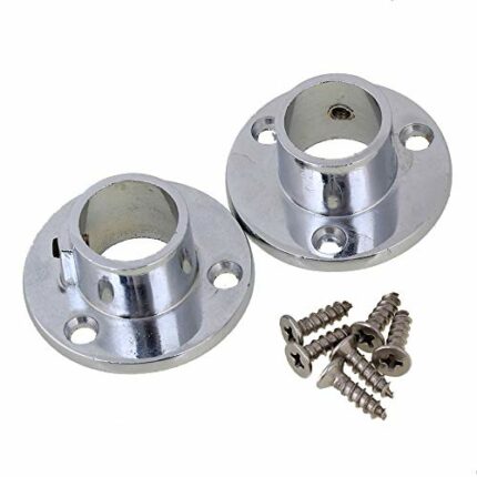 RDEXP Silver 20mm OD Wardrobe Closet Hanging Flange Rail Rod End Support Holder Bracket Set of 2
