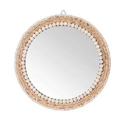 C&Z 15 Inch Boho Round Hanging Wall Mirror Decorative Rattan Circle Wall Mounted Mirror for Farmhouse, Living Room, Bedroom, Bathroom