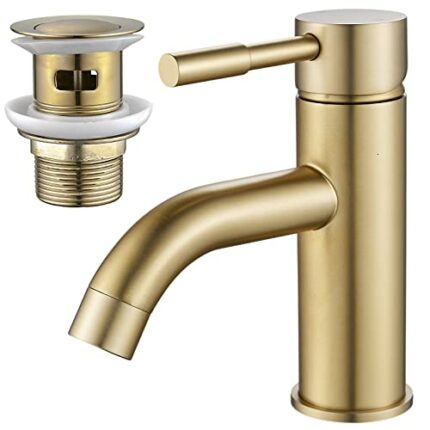 NewEast Gold Basin Taps Mono Single Lever Bathroom Sink Mixer Tap with Pop Up Waste