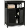 Bathroom Storage Cabinet Wood Floor Cabinet With Double Louvered Doors Black Bathroom Cabinet