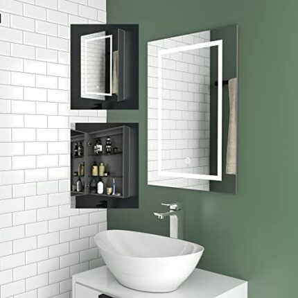 Keenware KBM-355 LED Bathroom Mirror Cabinet With Shaver Socket & USB Charging; 700x500mm, White