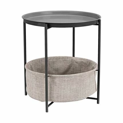 Amazon Basics Round Storage End Table, 17.7 in x 17.7 in x 18.9 in, Charcoal Gray, 44.958 cm D x 44.96 cm W x 48 cm H