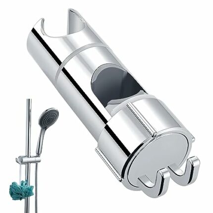 WUBAYI Hand Shower Holder, Adjustable Chrome-Plated + ABS Shower Design Holder Bracket 18-25mm with 2 Hooks, Shower Head Holders Replacement Easy