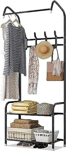KRHINO Clothes rack and hat rack Industrial Coat Rack Shoe Bench For Entryway,Closet Organizer Floor Shelf, Freestanding Hanger Storage Rack Easy