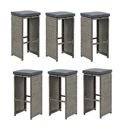 Asti All-Weather Wicker Set of Six 30" H Pub Stools with Cushions