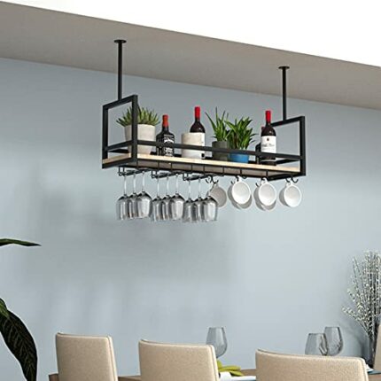 Wine Rack Hanging Wine Glass Rack, Rustic Style Wine Glass Bottle Rack Can Hanging Mount,Metal Stemware Holder Adjustable Height For Bars Restaur