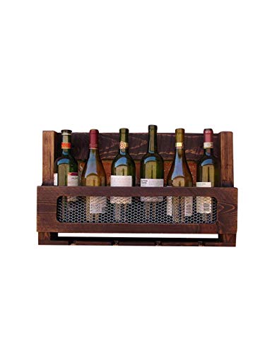 Stylish Simplicity Wine Rack Solid Wood Wall-Mounted Stylish Simplicity Wine Rack and Glass Bracket for 6 Bottles and 4 Glasses of Vintage Wine S