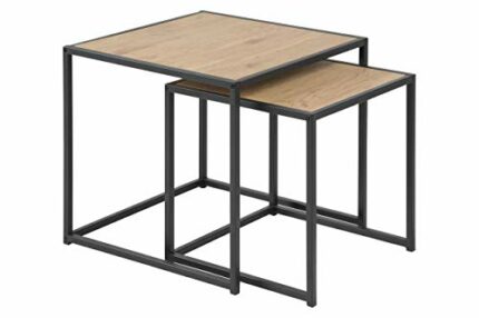Amazon Basics Martin Nest of 2 End/Side Tables, Set of 2, 50 x 50 x 45 cm, Brown Oak-Effect with Black Legs(Previously Movian brand)
