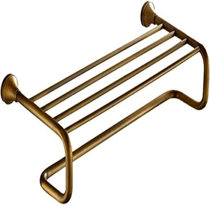 60CM European Brass Towel Rack,Antique Brushed Wall Mounted Double Layer Towel Rail Bar,Bathroom Storage Organizer Clothes Rack Towel Rail
