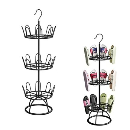 BeShero Revolving Shoe Tree Rack,Metal Revolving Shoe Rack,Round Shoe Storage Stand- Three Tier Home Shoe Organizer - Holds Up to 12 Pairs of Sho