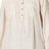 Bonateks, Buttoned Tunisian Collar Blouse with Front Pockets, 100% Linen, UK Size: 12, US Size: XL, Tops, Linen - Made in Italy, White, 14