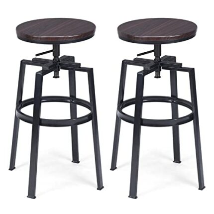 LEIGE Set of 2 Vintage Bar Stool Adjustable Wood Metal Design Pub Chairs Industrial