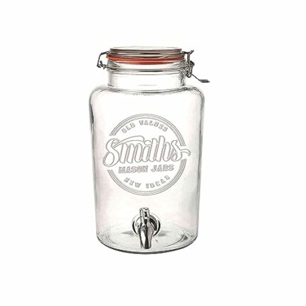 Smith's Mason Jars 5 Liter Glass Drinks Dispenser with Stainless Tap Spigot | Punch Dispenser | Drink Pitcher with Spout | Ideal for Outdoor Picn