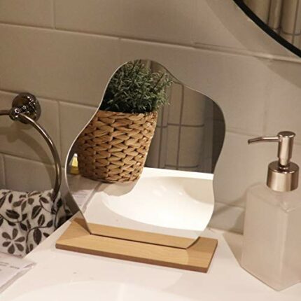 DaizySight Desk Mirror for Ins Irregular Tabletop Acrylic Mirror with Wooden Base, Vanity Aesthetic Decorative for Living Room and Home - Star Sh