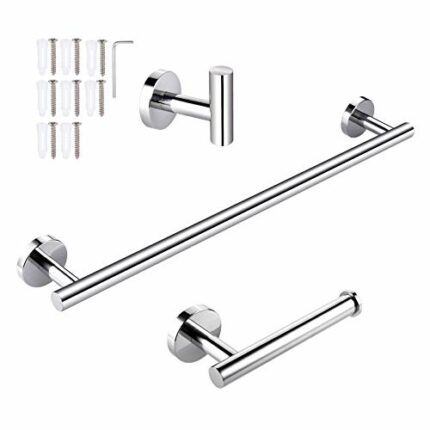 JIZZU 20'' Chrome Towel Rails for Bathroom, 50cm Towel Bars, Hand Towel Holder, Towel Robe Hook Wall Mounted Accessories Set, Towel Rack