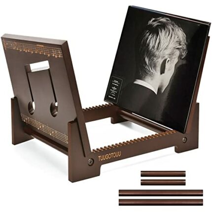 TUUGOTOUU Vinyl record storage holder Bamboo Record display stand Store and display up to 50 7"-12" LP albums DVDs or CDs Display Shelf suitable