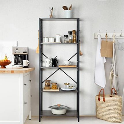 LAVIEVERT Industrial Bookshelf, 5-Tier Vintage Bookcase with Rustic Wood and Metal Frame, Multipurpose Storage Display Rack for Home & Office (Bl