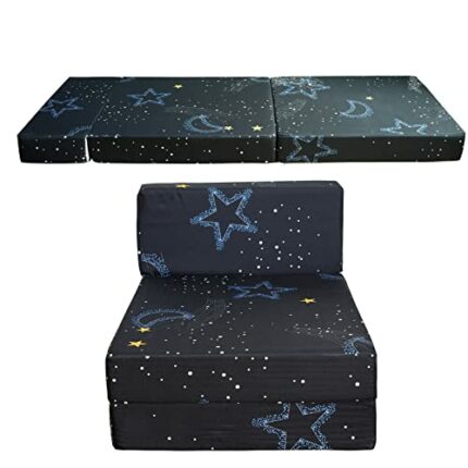 BYBYME Fold Out Guest Chair Z Bed Futon Sofa Comfortable Supreme Quality Foam for Adult and Kids Lounger Mattress (Star Moon)