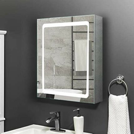 Janboe 500x700x130mm Illuminated Led Mirror Cabinet for Bathroom Made of Stainless Steel Wall Mounted Framless Medicine Cabinet with Infrared Sen