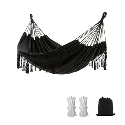 YAERSI Double Boho Macrame Hammock With Elegant Tassels For Patio, Yard, Beach Wedding Decor, Outdoor And Indoor Up To 450lbs Include Tie Ropes A