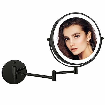 SLIMOON 8" Wall Mounted Lighted Makeup Mirror with Magnification, 1X/10X Magnifying Mirror with Light, 3 Color LED Dimmable 2000mAh Rechargeable