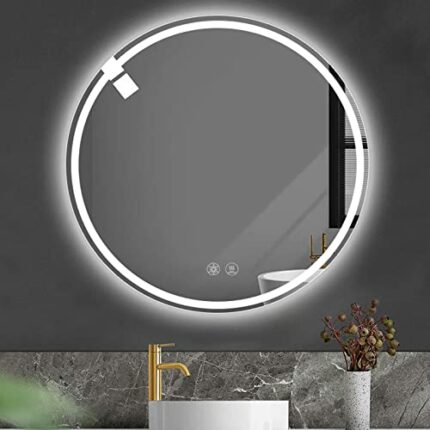 Circle Mirrors with Lights,LED Backlit for wall,Bathroom Vanity Mirror Dimmable Lights, Temperature Adjustable, 3 Colors,Smart Touch Switch,Anti-