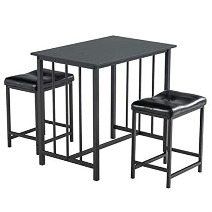 DINGZZ 43.2 * 33 * 55.2CM IN Stock 3 Piece Dining Table Set Dining Set for 2 PVC Table and 2 Stools Black
