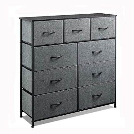 FGHOEV 9-Drawer Dresser Fabric Storage Tower For Bedroom Nursery Entryway Closets Tall Chest Organizer Unit With Steel Frame