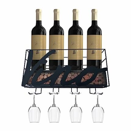 Wall Wine Metal Rack, Bottle and Glass Organizer, Cork Storage, Displays Red, White, and Champagne, Vino Sophisticated Stylish Home and Kitchen D
